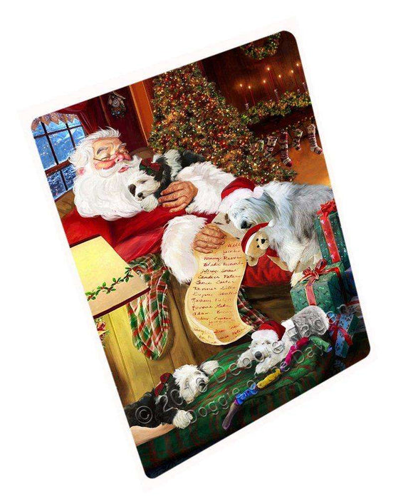 Old English Sheepdog Dogs and Puppies Sleeping with Santa Large Refrigerator / Dishwasher Magnet D302