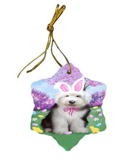 Old English Sheepdog Easter Holiday Star Porcelain Ornament SPOR49185