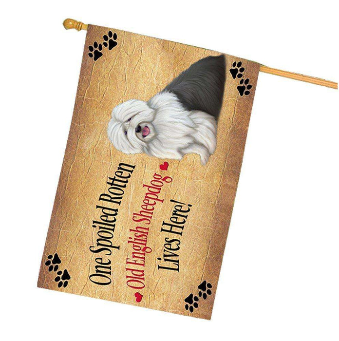 Old English Sheepdog Spoiled Rotten Dog House Flag