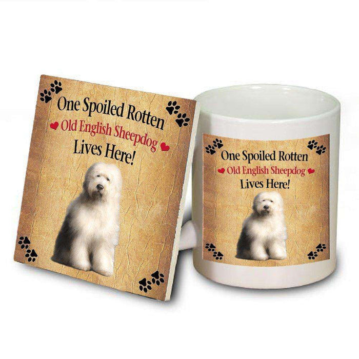 Old English Sheepdog Spoiled Rotten Dog Mug and Coaster Set