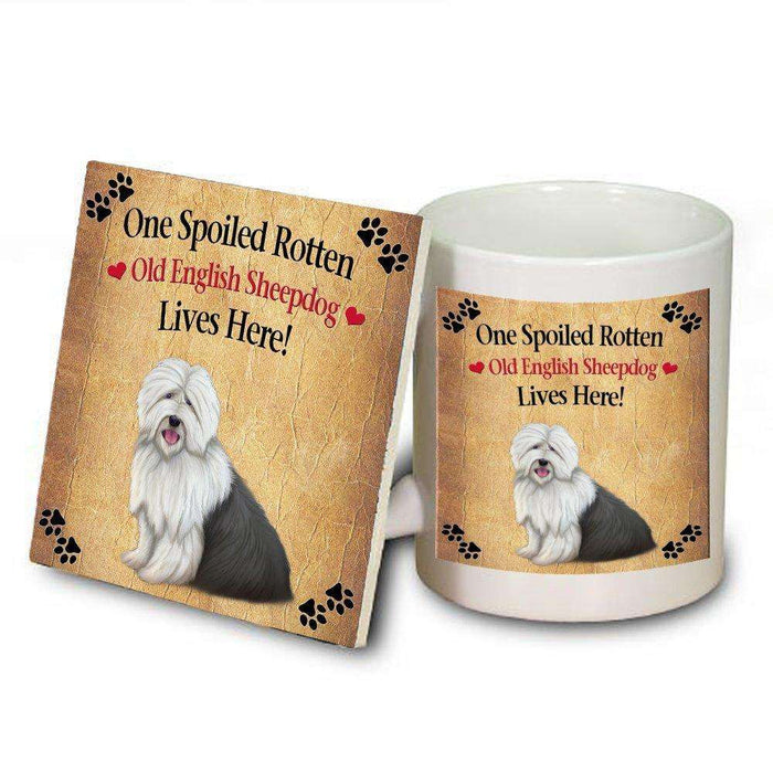 Old English Sheepdog Spoiled Rotten Dog Mug and Coaster Set