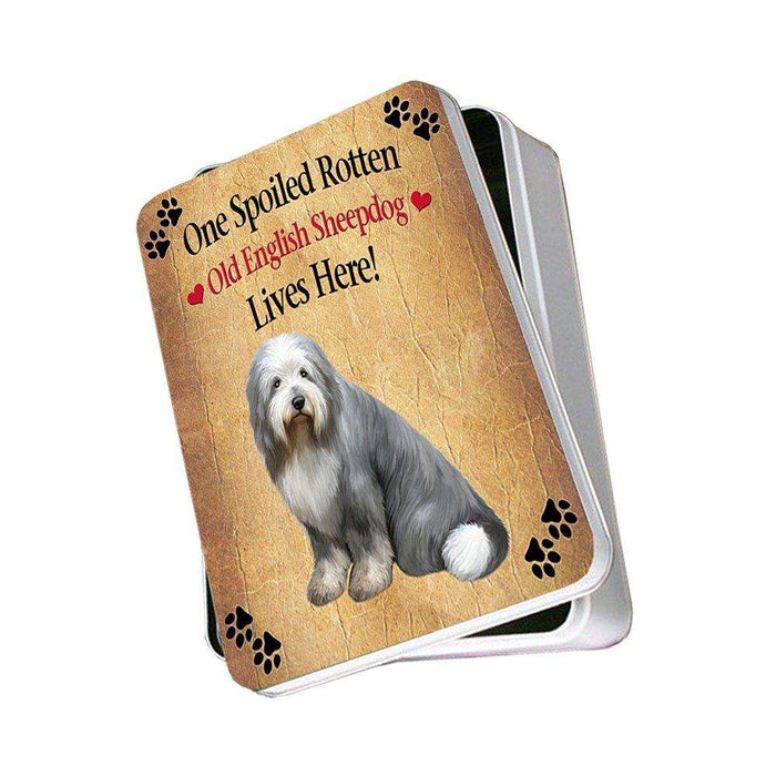 Old English Sheepdog Spoiled Rotten Dog Photo Storage Tin