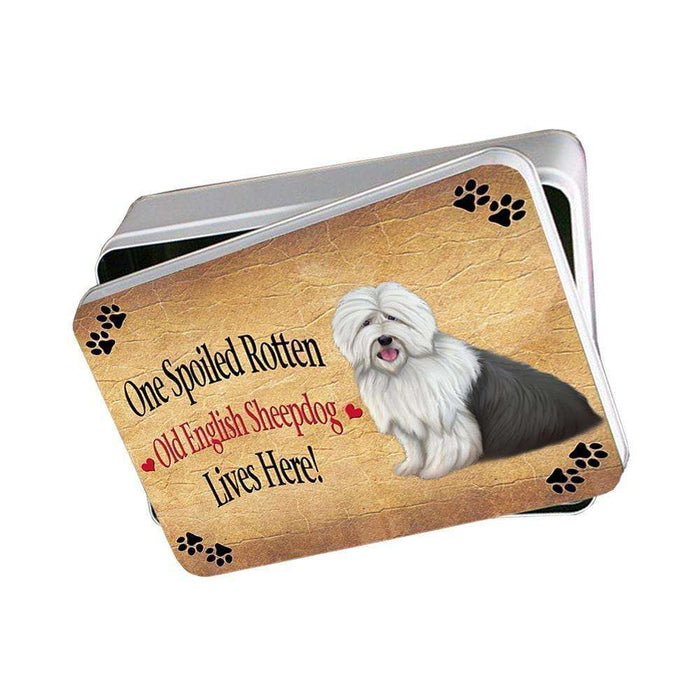 Old English Sheepdog Spoiled Rotten Dog Photo Storage Tin