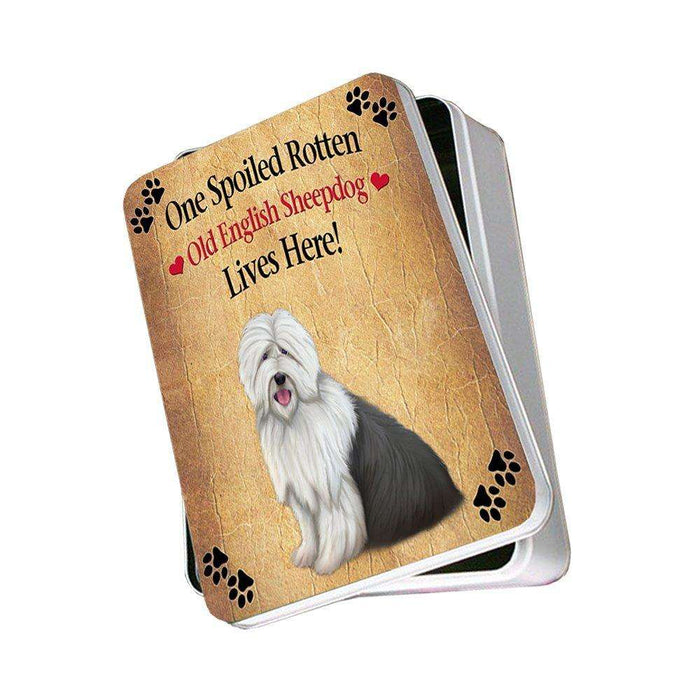 Old English Sheepdog Spoiled Rotten Dog Photo Storage Tin