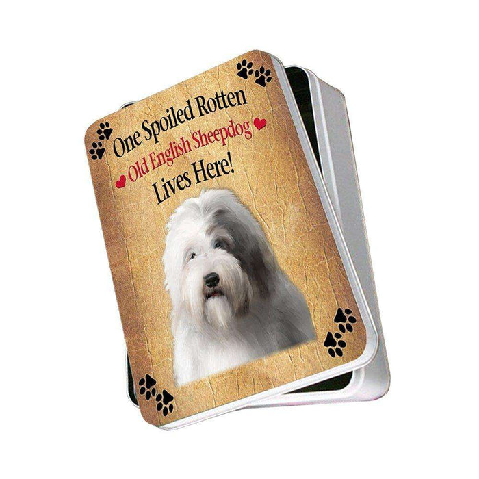 Old English Sheepdog Spoiled Rotten Dog Photo Storage Tin