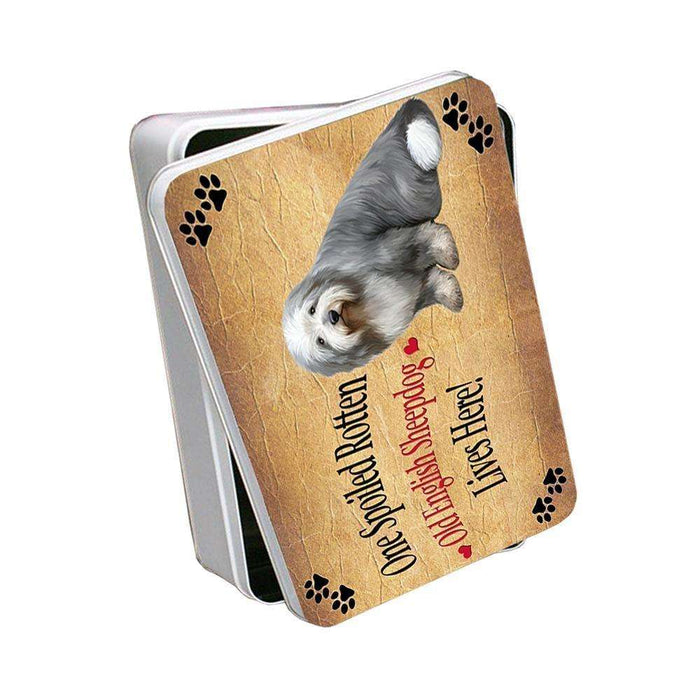 Old English Sheepdog Spoiled Rotten Dog Photo Storage Tin