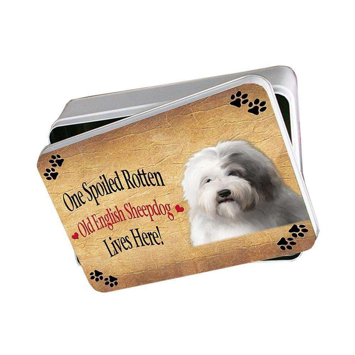 Old English Sheepdog Spoiled Rotten Dog Photo Storage Tin