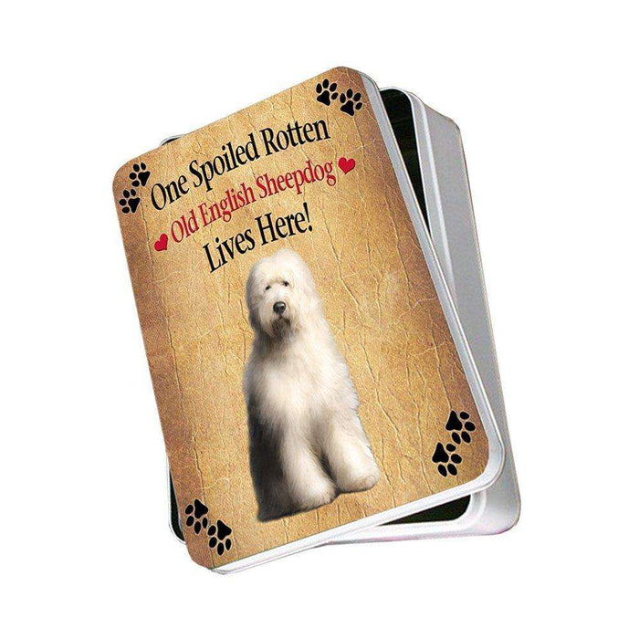 Old English Sheepdog Spoiled Rotten Dog Photo Storage Tin