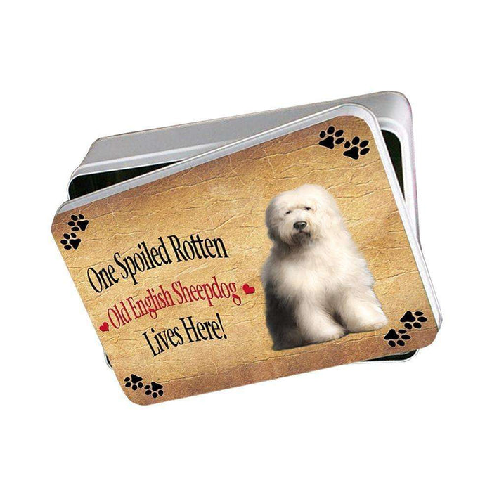 Old English Sheepdog Spoiled Rotten Dog Photo Storage Tin