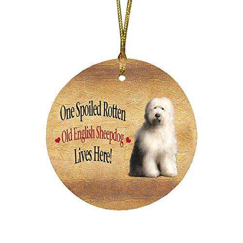 Old English Sheepdog Spoiled Rotten Dog Round Christmas Ornament