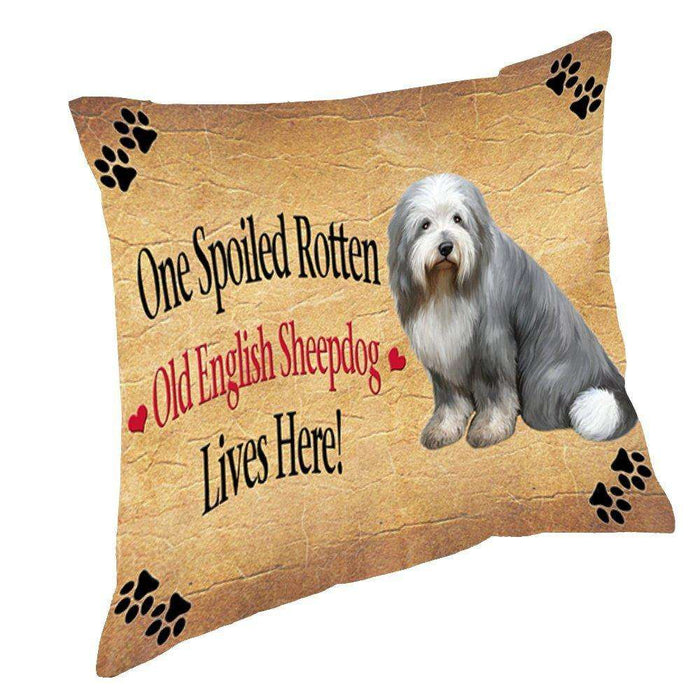 Old English Sheepdog Spoiled Rotten Dog Throw Pillow