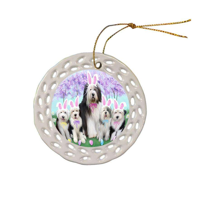 Old English Sheepdogs Easter Holiday Ceramic Doily Ornament DPOR49192