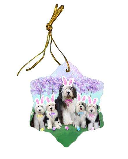 Old English Sheepdogs Easter Holiday Star Porcelain Ornament SPOR49184