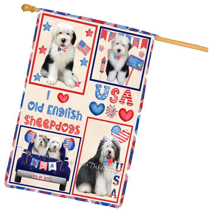 4th of July Independence Day I Love USA Old English Sheepdogs House flag FLG66976