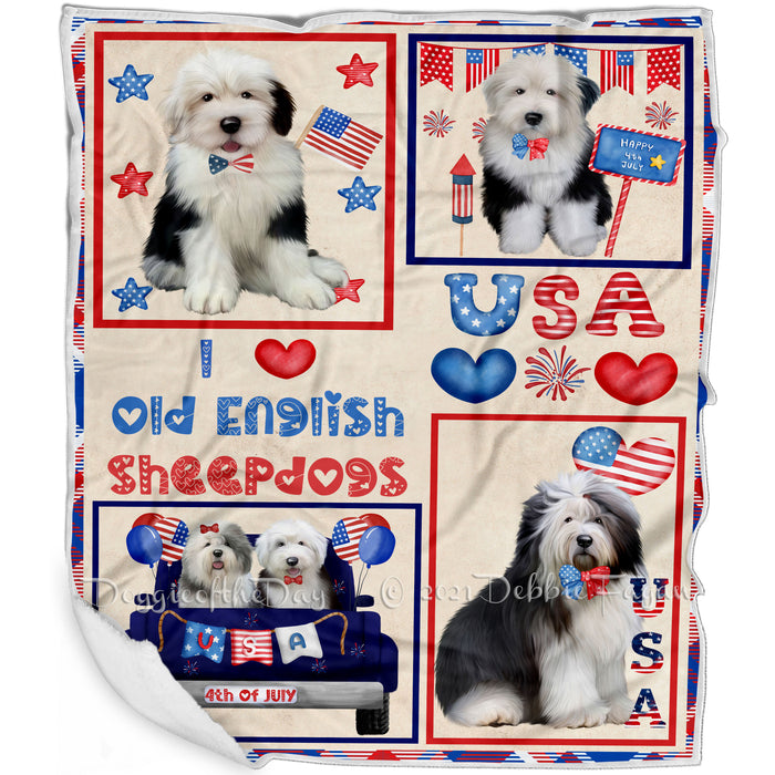 4th of July Independence Day I Love USA Old English Sheepdogs Blanket BLNKT143523