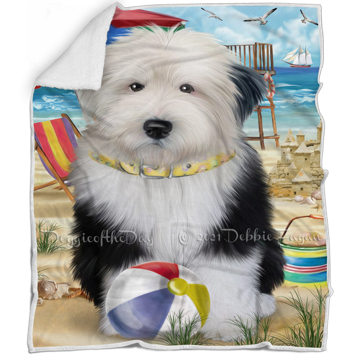 Pet Friendly Beach Old English Sheepdog Blanket BLNKT66144