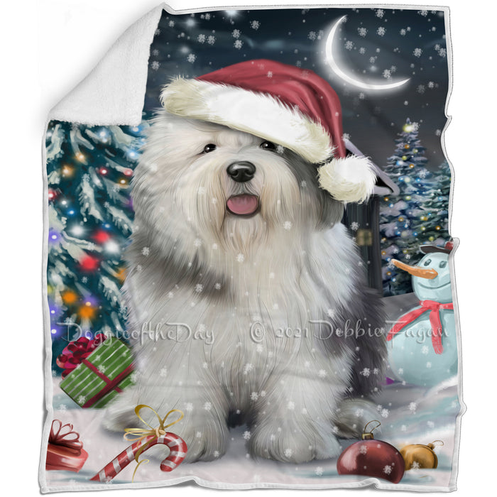 Have a Holly Jolly Christmas Old English Sheepdog Dog in Holiday Background Blanket D193