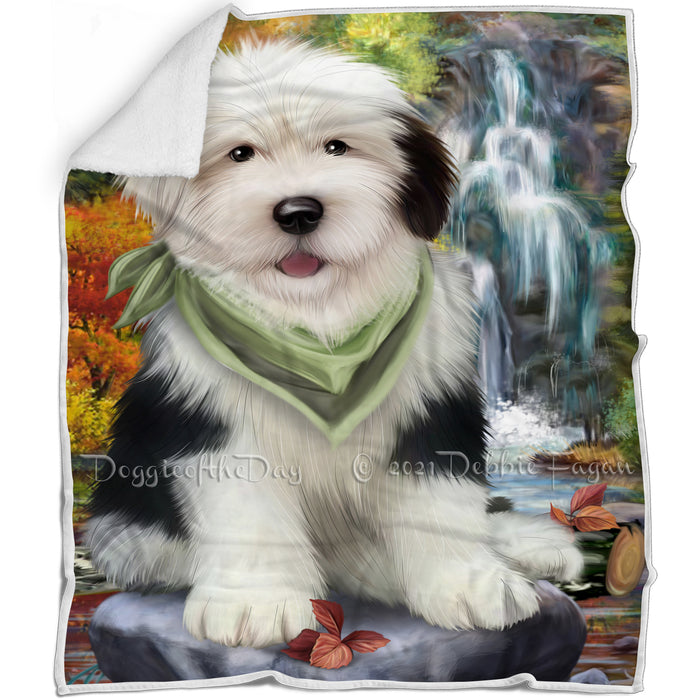 Scenic Waterfall Old English Sheepdog Blanket BLNKT60762