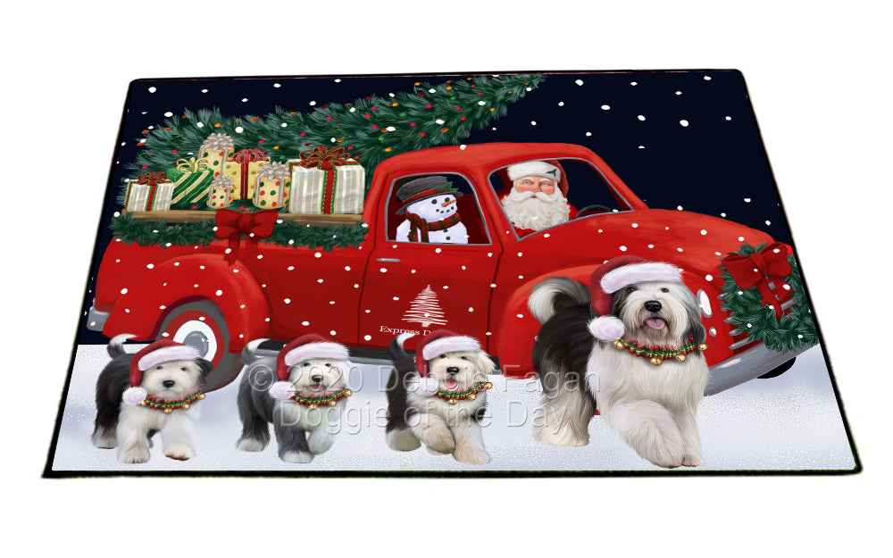 Christmas Express Delivery Red Truck Running Old English Sheepdogs Indoor/Outdoor Welcome Floormat - Premium Quality Washable Anti-Slip Doormat Rug FLMS56659