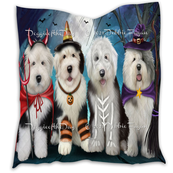 Happy Halloween Trick or Treat Old English Sheepdogs Lightweight Soft Bedspread Coverlet Bedding Quilt QUILT60456