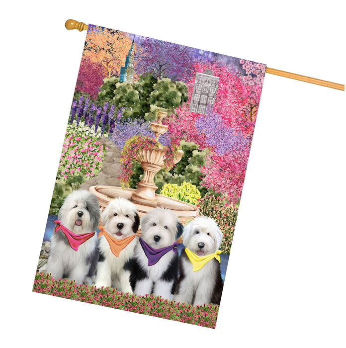Old English Sheepdog Dogs House Flag: Explore a Variety of Designs, Weather Resistant, Double-Sided, Custom, Personalized, Home Outdoor Yard Decor for Dog and Pet Lovers