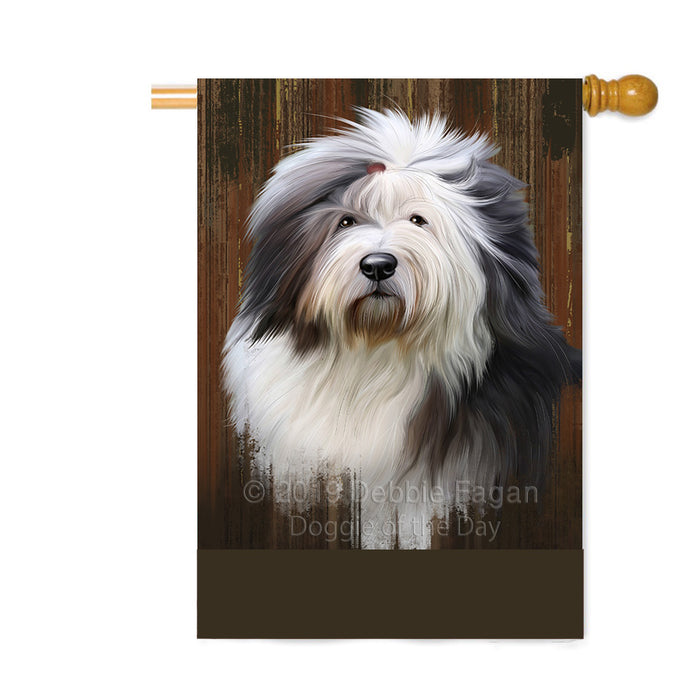 Personalized Rustic Old English Sheepdog Custom House Flag FLG64648