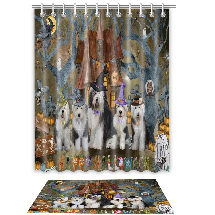 Old English Sheepdog Shower Curtain & Bath Mat Set, Custom, Explore a Variety of Designs, Personalized, Curtains with hooks and Rug Bathroom Decor, Halloween Gift for Dog Lovers