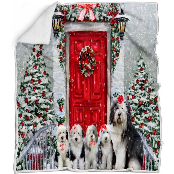 Christmas Holiday Welcome Old English Sheepdogs Blanket - Lightweight Soft Cozy and Durable Bed Blanket - Animal Theme Fuzzy Blanket for Sofa Couch
