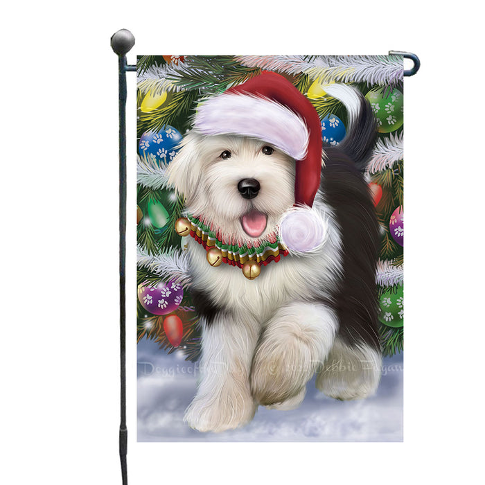 Christmas Trotting in the Snow Old English Sheepdog Dog Garden Flags Outdoor Decor for Homes and Gardens Double Sided Garden Yard Spring Decorative Vertical Home Flags Garden Porch Lawn Flag for Decorations GFLG68704