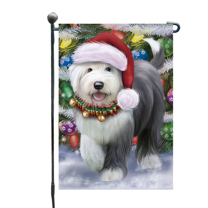 Christmas Trotting in the Snow Old English Sheepdog Dog Garden Flags Outdoor Decor for Homes and Gardens Double Sided Garden Yard Spring Decorative Vertical Home Flags Garden Porch Lawn Flag for Decorations GFLG68705