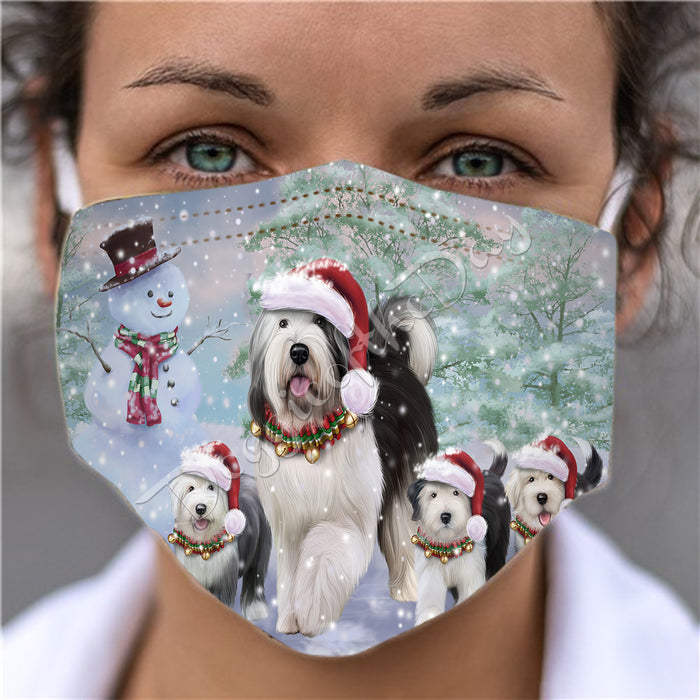 Christmas Running Fammily Old English Sheepdogs Face Mask FM48730