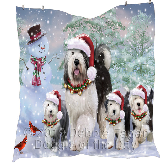 Christmas Running Fammily Old English Sheepdogs Quilt