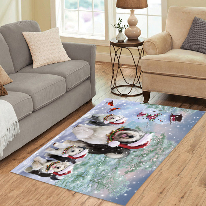 Christmas Running Fammily Old English Sheepdogs Area Rug