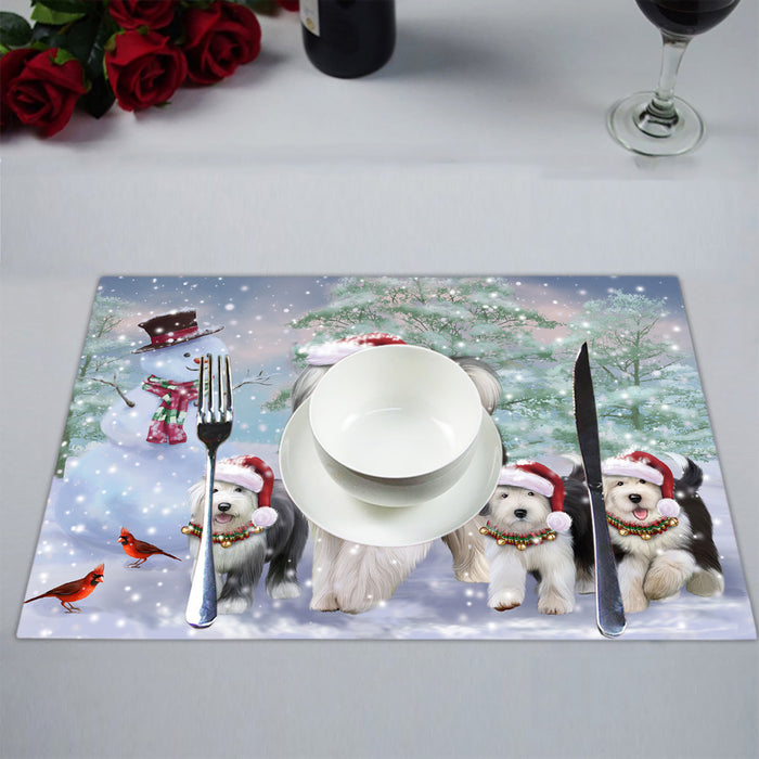 Christmas Running Fammily Old English Sheepdogs Placemat