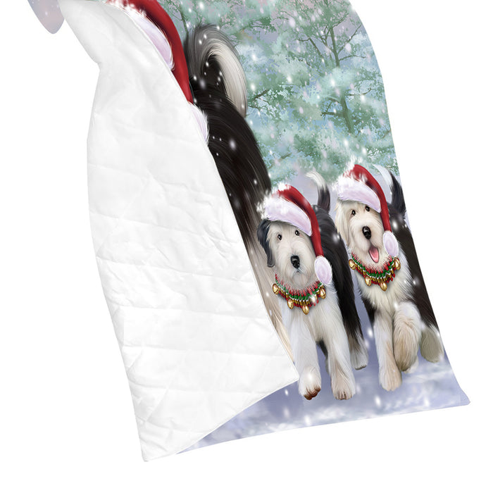 Christmas Running Fammily Old English Sheepdogs Quilt