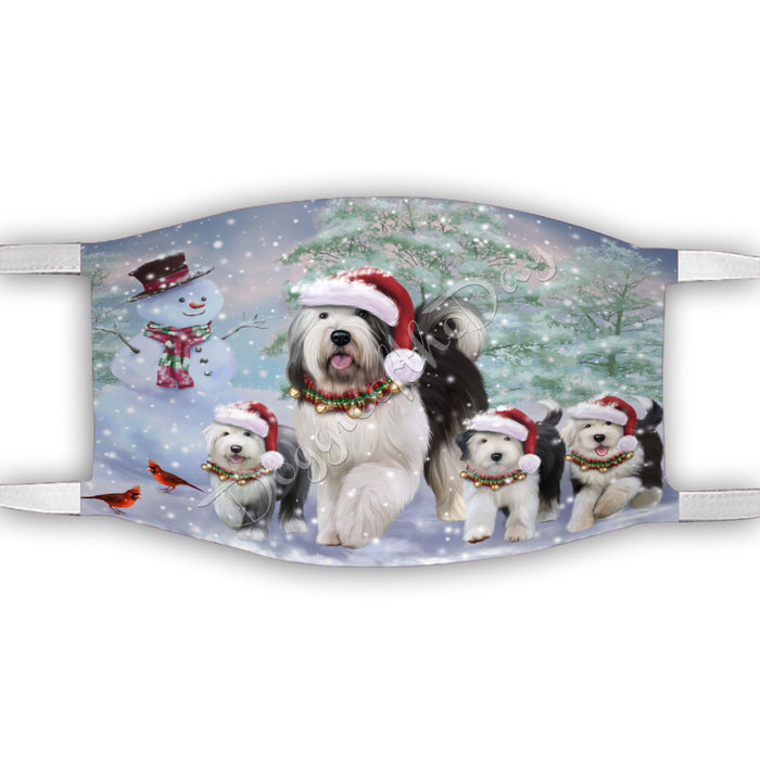 Christmas Running Fammily Old English Sheepdogs Face Mask FM48730
