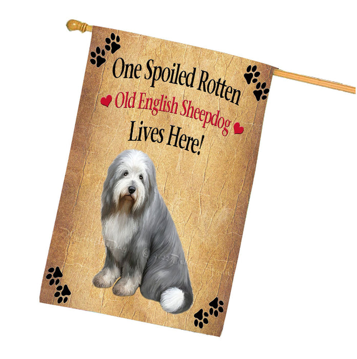 Spoiled Rotten Old English Sheepdog House Flag Outdoor Decorative Double Sided Pet Portrait Weather Resistant Premium Quality Animal Printed Home Decorative Flags 100% Polyester FLG68364