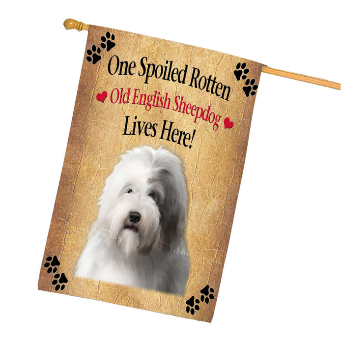 Spoiled Rotten Old English Sheepdog House Flag Outdoor Decorative Double Sided Pet Portrait Weather Resistant Premium Quality Animal Printed Home Decorative Flags 100% Polyester FLG68365