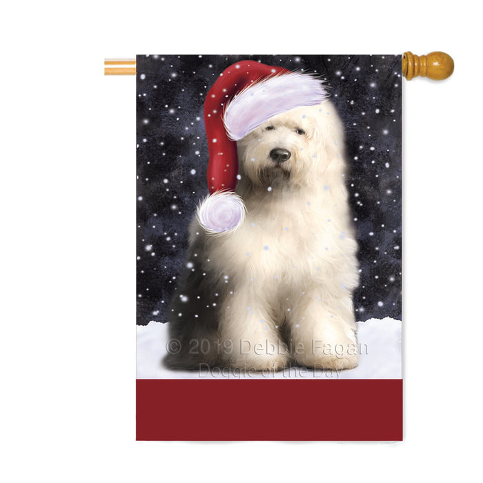 Personalized Let It Snow Happy Holidays Old English Sheepdog Custom House Flag FLG-DOTD-A62430