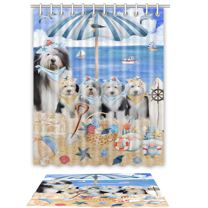 Old English Sheepdog Shower Curtain & Bath Mat Set - Explore a Variety of Personalized Designs - Custom Rug and Curtains with hooks for Bathroom Decor - Pet and Dog Lovers Gift