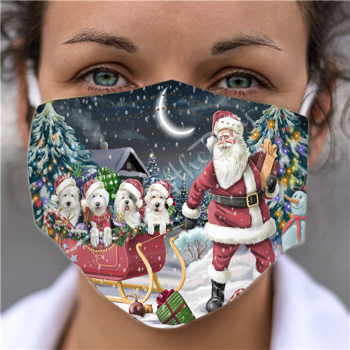 Santa Sled Dogs Christmas Happy Holidays Old English Sheepdogs Face Mask FM49016