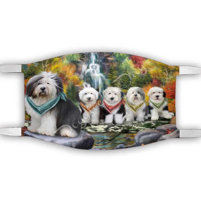 Scenic Waterfall Old English Sheepdogs Face Mask FM49320