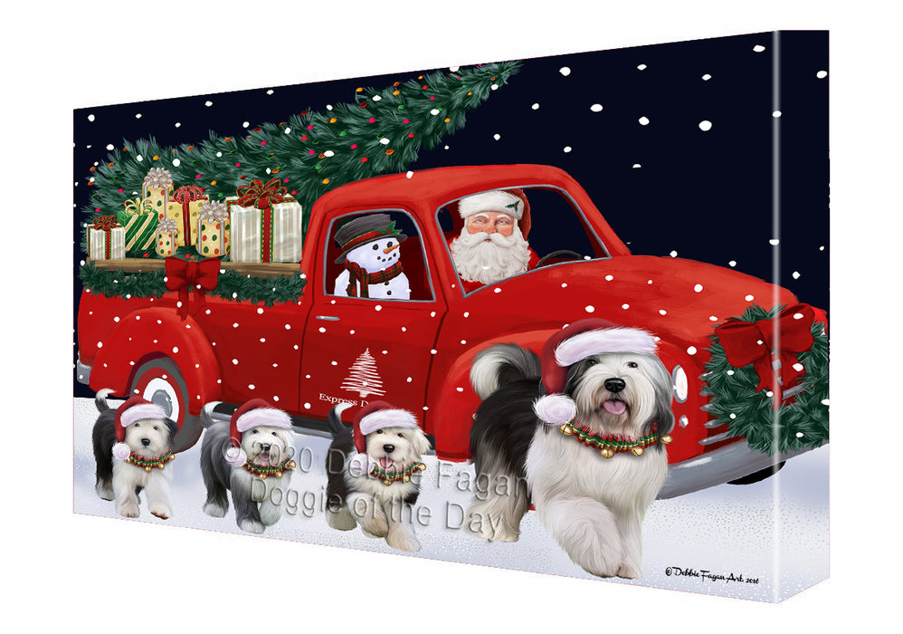 Christmas Express Delivery Red Truck Running Old English Sheepdogs Canvas Print Wall Art Décor CVS146204
