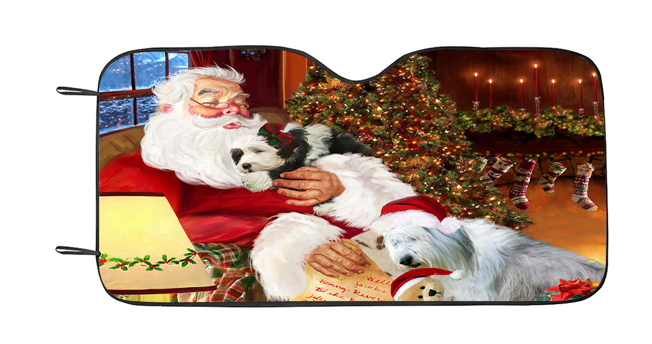 Santa Sleeping with Old English Sheepdogs Car Sun Shade