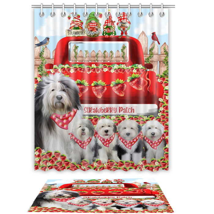 Old English Sheepdog Shower Curtain & Bath Mat Set - Explore a Variety of Personalized Designs - Custom Rug and Curtains with hooks for Bathroom Decor - Pet and Dog Lovers Gift