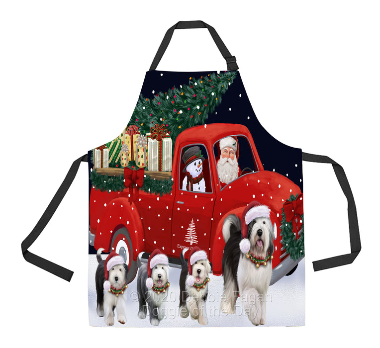 Christmas Express Delivery Red Truck Running Old English Sheepdogs Apron Apron-48138