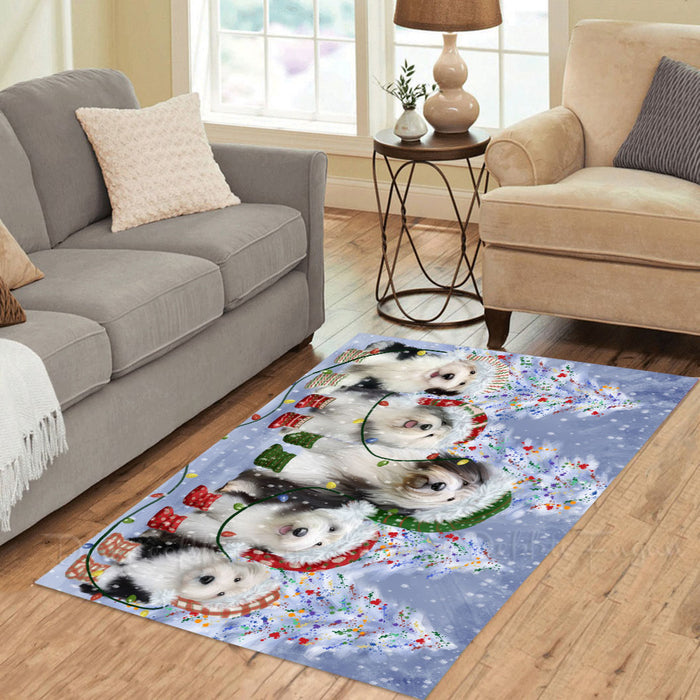 Christmas Lights and Old English Sheepdogs Area Rug - Ultra Soft Cute Pet Printed Unique Style Floor Living Room Carpet Decorative Rug for Indoor Gift for Pet Lovers