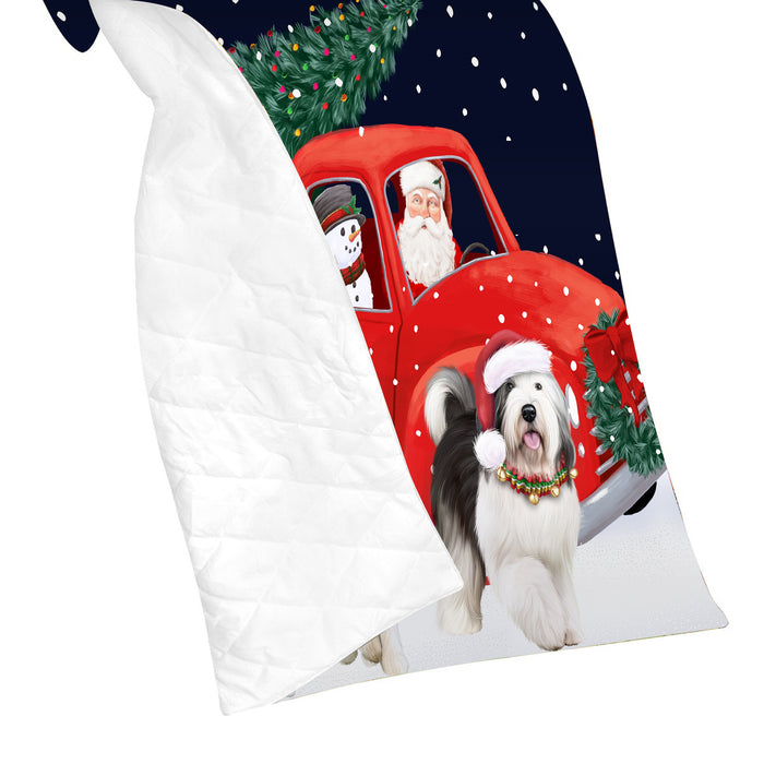 Christmas Express Delivery Red Truck Running Pekingese Dogs Lightweight Soft Bedspread Coverlet Bedding Quilt QUILT59981