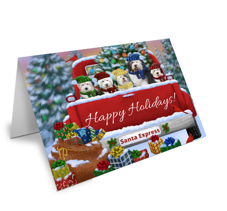 Christmas Red Truck Travlin Home for the Holidays Old English Sheepdogs Handmade Artwork Assorted Pets Greeting Cards and Note Cards with Envelopes for All Occasions and Holiday Seasons