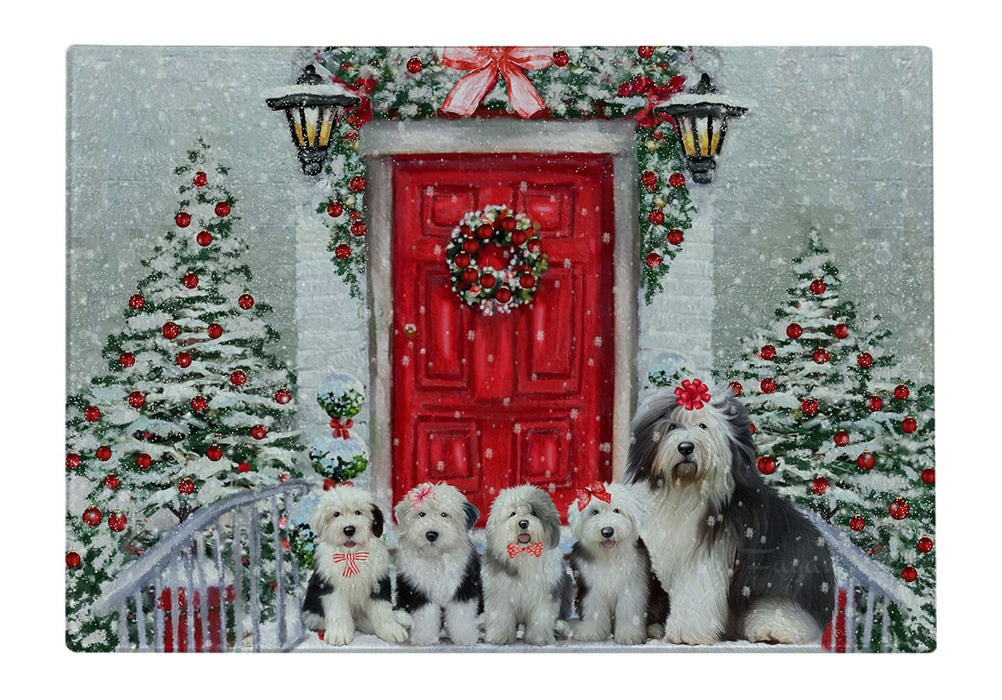 Christmas Holiday Welcome Old English Sheepdogs Cutting Board - For Kitchen - Scratch & Stain Resistant - Designed To Stay In Place - Easy To Clean By Hand - Perfect for Chopping Meats, Vegetables